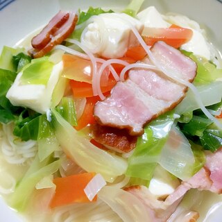 鍋ひとつで野菜たっぷりコンソメ仕立ての素麺♪